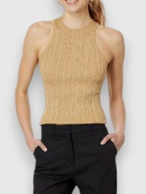 Madewell Signature Shimmer Knit Cutaway Sweater tank top gold women's size M